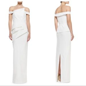 Black Halo Eve white La Reina asymmetric gown